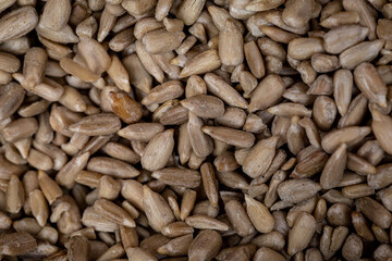 A full frame photograph of sunflower seeds