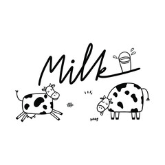 Milk cow design in sketch style on white background. Business concept. Vector concept.