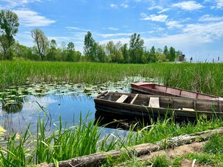 Boats on the river. Landscape photography