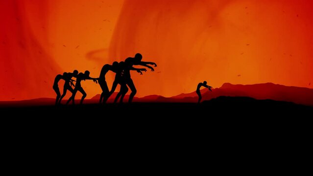 Creepy Zombies Walking Through a Dead Land