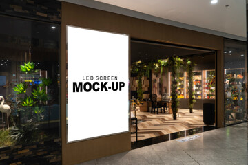 Mockup advertising LED Screen Install at front of restaurant - obrazy, fototapety, plakaty