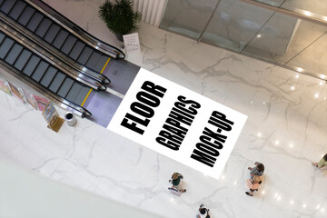 Mockup blank space on floor at front of escalator in mall