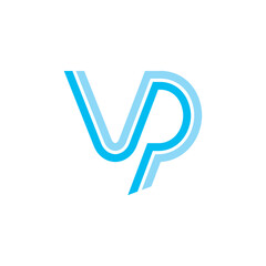 VP letter logo in line style in blue color