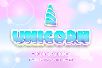 unicorn horn 3d cute kawaii shiny chrome glass holographic color editable text effect font style template © SystemDirect