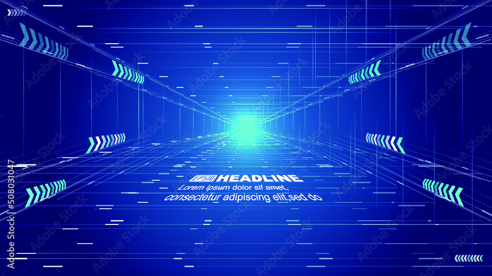 Poster vertically extending tunnel futuristic space science and technology vector background