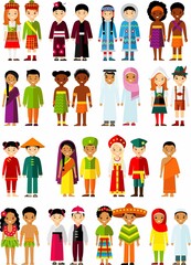 Vector illustration of multicultural national children, people