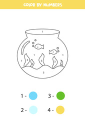 Color glass aquarium by numbers. Worksheet for kids.