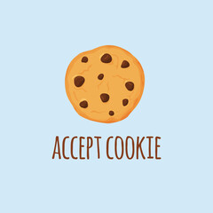 Accept Cookies, text. Protection of personal information cookie mascot character.