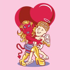 Woman and Angel dancing with happiness