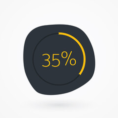 35 percent chart. Vector percentage infographic element. Gray Yellow isolated icon. Sign for download, progress, business data, financial figures, web design