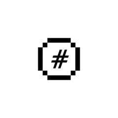 Hashtag circle. Pixel art 8 bit vector icon illustration
