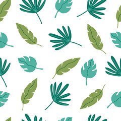 banana palm tropical leaf seamless paattern. palm leaves. branch exotic plant. jungle and rainforest. Vector cartoon flat illustration isolated on white background. © Valentina