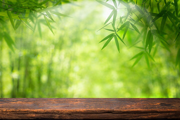 table top on blurred nature background,Space for placing products