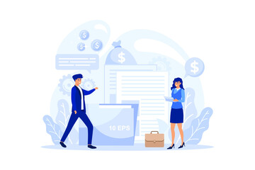  Loan disbursement, quick loan service, easy credit program concept. Bright vibrant violet vector isolated illustration developing format ilustration