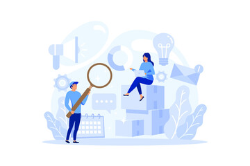 Marketer concept. Advertising and marketing concept. Business strategy and communucation with a customer. Isolated flat vector illustration