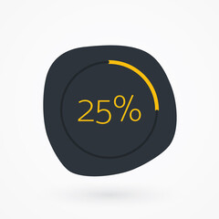 25 percent chart. Vector percentage infographic element. Gray Yellow isolated icon. Sign for download, progress, business data, financial figures, web design