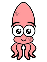 Cartoon illustration of funny squid happy and smiles, best for mascot, logo, icon, sticker, and decoration with sea food themes for children