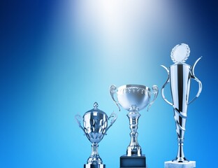 Shiny winning trophy against blue background