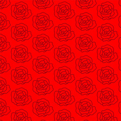 Seamless pattern with rose and a red background.