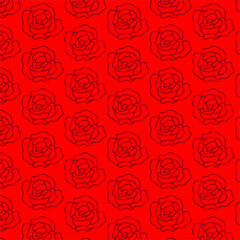 Seamless pattern with rose and a red background.