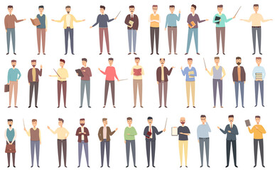 Male teacher icons set cartoon vector. Man lecture. Old professor