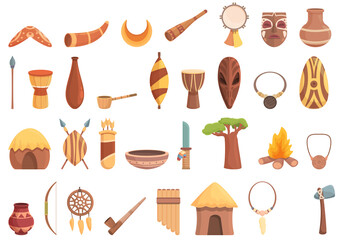 Aborigin icons set cartoon vector. Cultural africa. Totem tribe