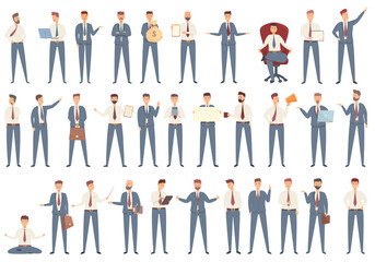 Commercial director icons set cartoon vector. Career company. Business office
