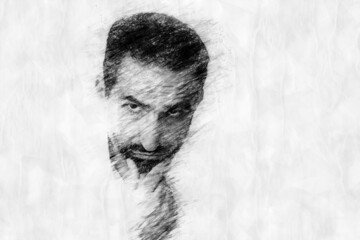 portrait of thoughtful man in pencil drawing style