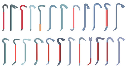 Crowbar icons set cartoon vector. Breaking burglar. Carpentry construction
