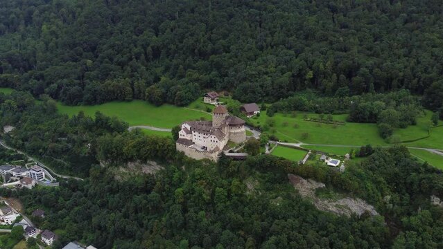 Aerial view of Vaduz castle in capital of Principality of Liechtenstein, Europe