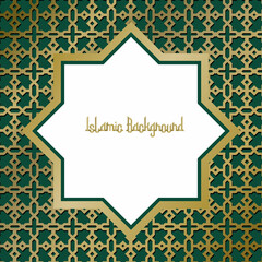 Gold and Green luxury islamic background with decorative ornament frame Premium Vector