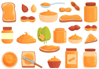Peanut butter icons set cartoon vector. Nut allergy. Peanut butter