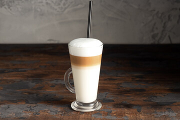 Coffee, latte coffee on a wooden background