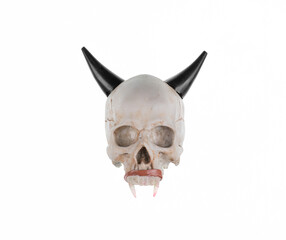 vampire,human skull with horns isolated on white background