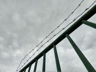 Barbed wire on the fence. Slovakia	