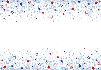 A blue glitter confetti border with red and blue stars on white
