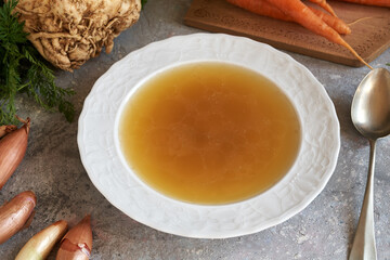Bone broth or soup with fresh vegetables