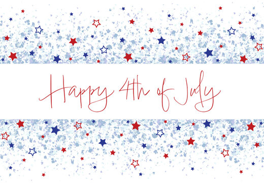 A Blue Glitter Confetti Border, With Stars And Happy 4th Of July Text On White
