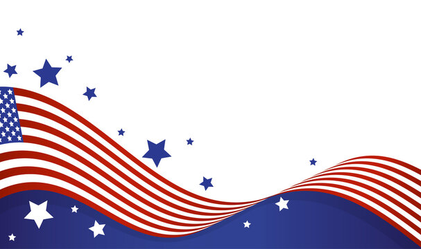 A red white and blue American flag wave background with stars and copy space

