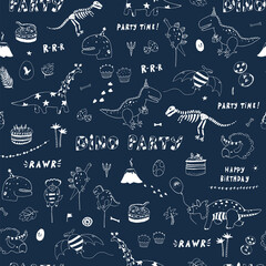 Birhday dinosaur celebration vector seamless pattern