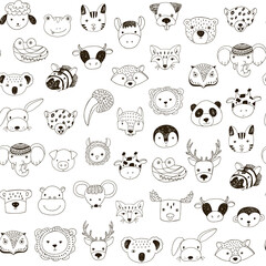Animal funny faces vector seamless pattern