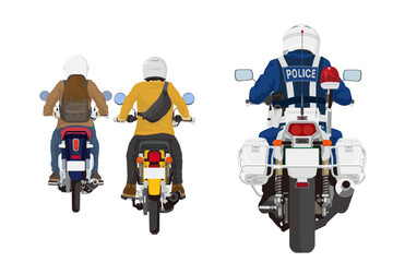 Fototapeta premium バイク取り締まり中の白バイ 後ろ