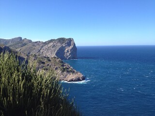 Fototapeta na wymiar View from the cliffs at Cap Formentor in Majorca, spain - Blick über die Klippen am Cap Formentor auf Mallorca, Spanien