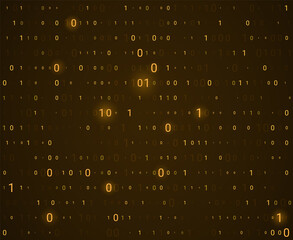 Fototapeta Gold matrix background. Abstract binary wallpaper for hackathon and other digital events. Golden fallen code with matrix effect on futuristic background. obraz