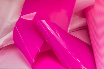 Plastic or polyethylene color pink packaging object wrapper material