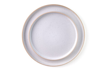 White decorative plate, top view, isolated on white background.