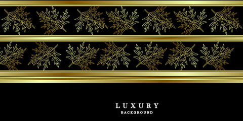 Luxury black gold background with leaves design