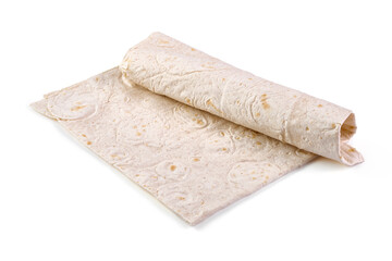 Wheat flour tortilla, isolated on white background.