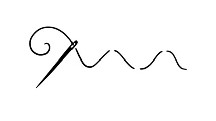 Tailor needle with thread. Hand drawn doodle sketch style sewing needle element. Craft, embroidery tool for textile, sewing shop design. Vector illustration.