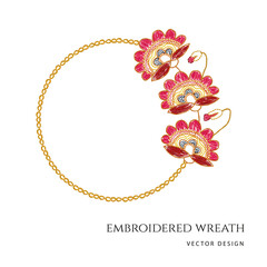 Ukrainian hand made embroidery floral wreath. Vector illustration